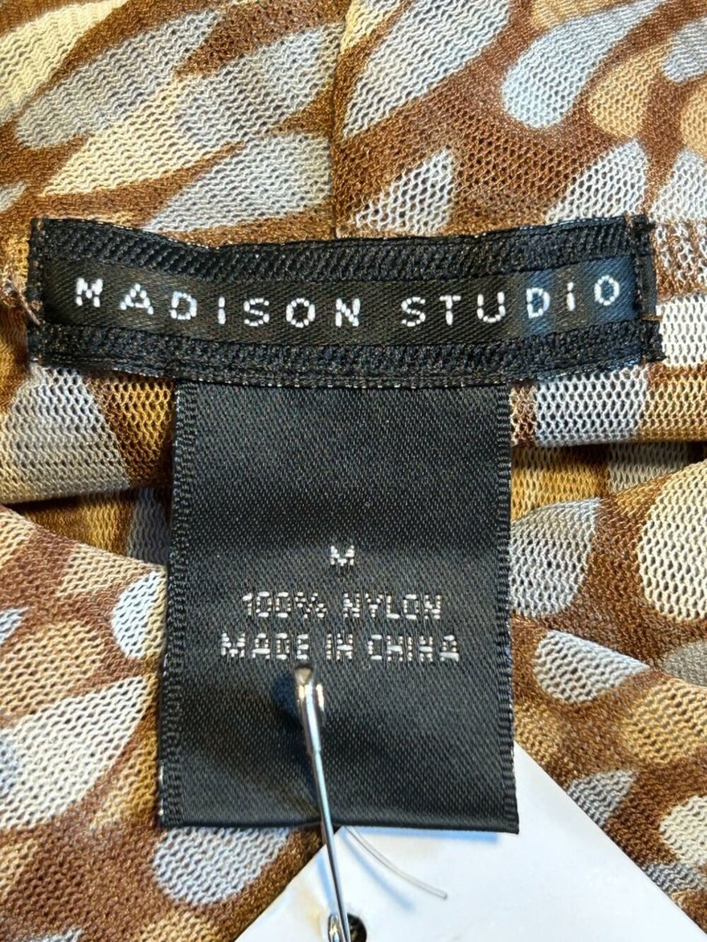 Madison Studio Brown & Beige Long Sleeve Mock Neck Nylon Top M - Picture 4 of 6
